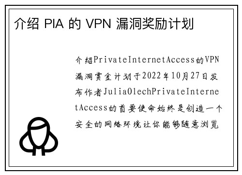 介绍 PIA 的 VPN 漏洞奖励计划 